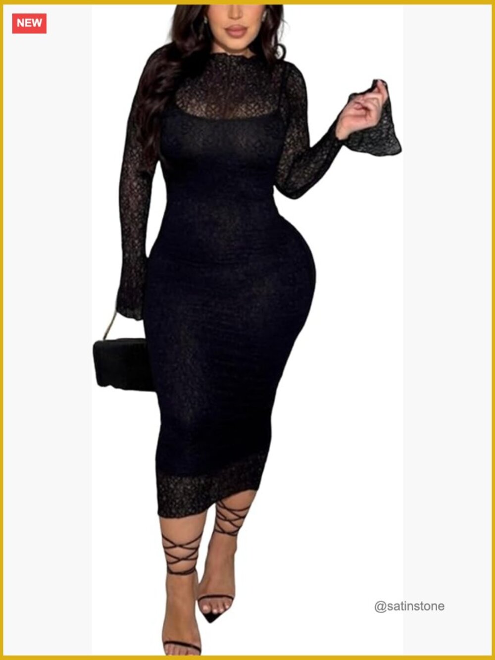 Lace Bodycon Midi Dress Long Sleeve Party Cocktail